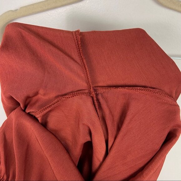 NWT Emory Park Burnt Rust Ruffle Strapless Jumpsuit Satin Red Brown Size Medium - Picture 7 of 13